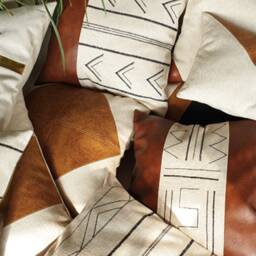 Ethnic Embroidered Design Brown Alvaro Distressed Faux Leather Pillow Cover/Housewarming Gift-1Pcs - thumbnail 4