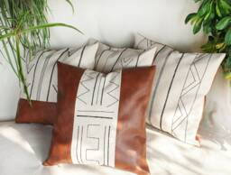 Ethnic Embroidered Design Brown Alvaro Distressed Faux Leather Pillow Cover/Housewarming Gift-1Pcs - thumbnail 1