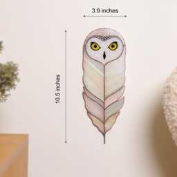stained Glass Snowy Owl Wall Hanging, Boho Nursery Decor, Iridescent Feather Shaped Figurine, Neutral Art, Housewarming Gift - thumbnail 2