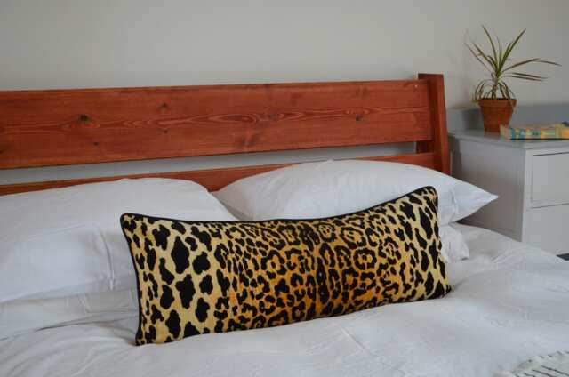 Leopard Velvet Lumbar Pillow - Designer Braemore Jamil Fabric, Black Piping - image 1