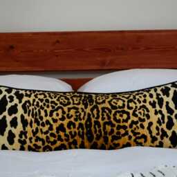 Leopard Velvet Lumbar Pillow - Designer Braemore Jamil Fabric, Black Piping - thumbnail 2