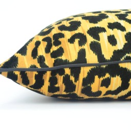 Leopard Velvet Lumbar Pillow - Designer Braemore Jamil Fabric, Black Piping - thumbnail 3