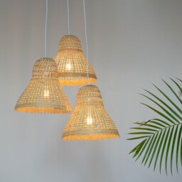 Cluster Canopy Bamboo Pendant Light - Triple Drop Rattan Lamp, Rustic Lighting - thumbnail 2