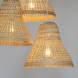 Cluster Canopy Bamboo Pendant Light - Triple Drop Rattan Lamp, Rustic Lighting - thumbnail 3