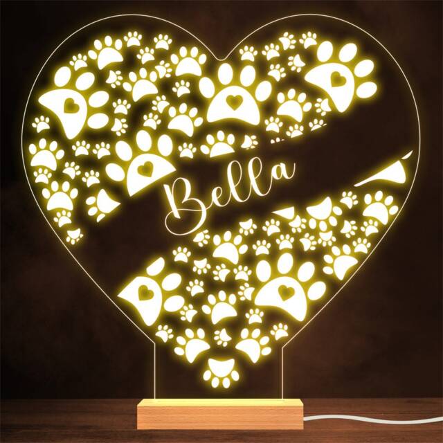 Paws Prints Cat Dog Pet Loss Memorial Personalised Gift Warm Lamp Night Light - image 1