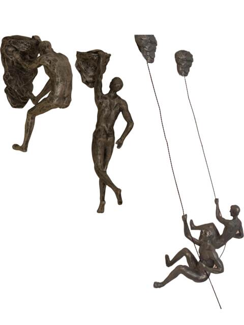 Large X4 Bronze Colour Figurine Wall Statues Climbers Rock Climbing Man Hanging On Wire Ornament Figure - image 1