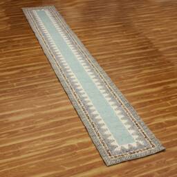 Hand Woven Cotton Kilim Runner Rug Green, Blue, Brown - thumbnail 2
