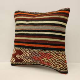 Kilim Pillow, Turkish Vintage Decorative Bohemian Pillow, 16x16 In, Kilim Cushion Cove 4Kf-691 - thumbnail 3