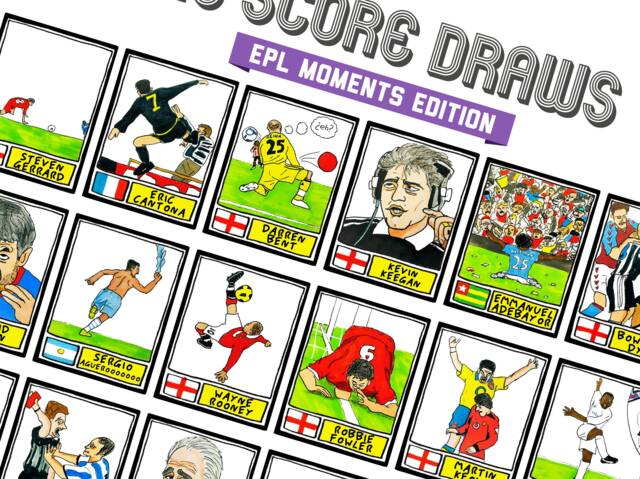Epl Moments - No Score Draws Edition A3 Print Of 36 Wonky Hand-Drawn Panini-style Football Icons Cheapskate Art - image 1
