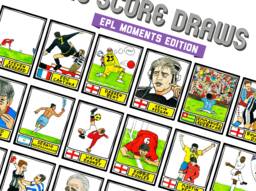 Epl Moments - No Score Draws Edition A3 Print Of 36 Wonky Hand-Drawn Panini-style Football Icons Cheapskate Art - thumbnail 1