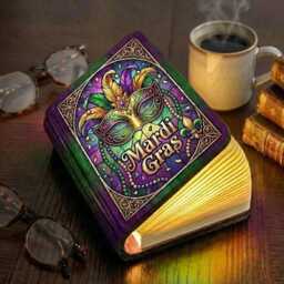 Mardi Gras Book Lamp, Carnival Mask Night Light, Louisiana Reading Festival Fluer De Lis Decor - thumbnail 3
