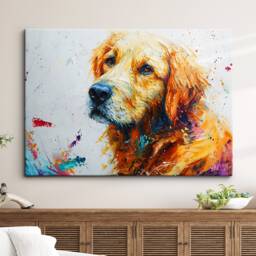 Colorful Golden Retriever Abstract Modern Oil Painting Wall Art Framed Canvas Poster Print Home Kitchen Office Room Decor Dog Gift Ideas - thumbnail 1