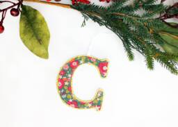 Liberty Print Christmas Bauble - Baby's First Personalised Letter Gift Tag Initial Present Label Festive Garland - thumbnail 1