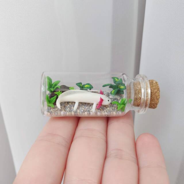 Axolotl Aquarium in Glass-Bottle/Unique Miniature Figure/ Handmade Artwork - image 1