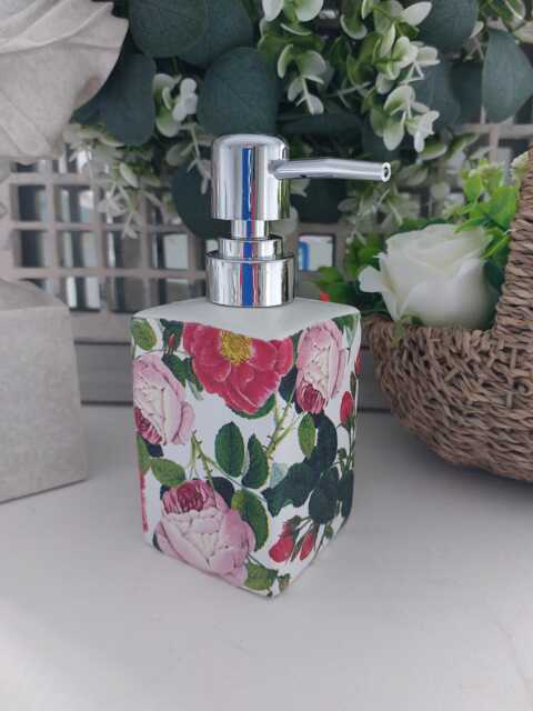 Rose Decoupage Soap Dispenser & Brush Holder Set - image 1