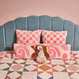 Pink Check Tufted Pillow, Gift For A Girl, Guy, Housewarming Present, Dorm - thumbnail 3