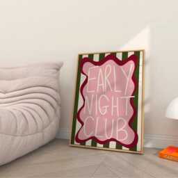 Early Night Club Print, Unframed Art, Bold Kitchen Posters, Trendy Decor, Living, Typography, Retro, House, Stripes, Bedroom, Sleep - thumbnail 2