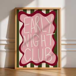Early Night Club Print, Unframed Art, Bold Kitchen Posters, Trendy Decor, Living, Typography, Retro, House, Stripes, Bedroom, Sleep - thumbnail 1