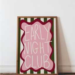 Early Night Club Print, Unframed Art, Bold Kitchen Posters, Trendy Decor, Living, Typography, Retro, House, Stripes, Bedroom, Sleep - thumbnail 3