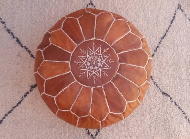 Leather Pouf, Moroccan Poufmoroccan Ottoman Pouf Foostoolmoroccan Leatherpoufsttuning Moroccan - image 1