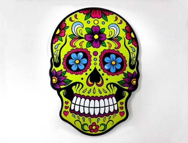 Big Green Sugar Skull - Day Of The Dead -Dia De Los Muertos Calavera Wall Clock Deco - image 1