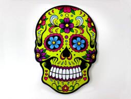 Big Green Sugar Skull - Day Of The Dead -Dia De Los Muertos Calavera Wall Clock Deco - thumbnail 1