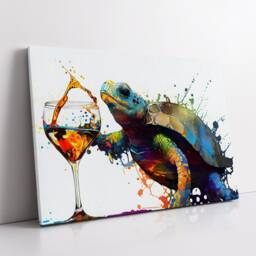 Turtle Drinking Cocktail Pet Animal Abstract Modern Painting Wall Art, Framed Canvas Poster Print, Home Kitchen Office Room Decor, Gifts - thumbnail 2