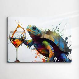 Turtle Drinking Cocktail Pet Animal Abstract Modern Painting Wall Art, Framed Canvas Poster Print, Home Kitchen Office Room Decor, Gifts - thumbnail 3