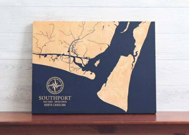 Southport, North Carolina Map - Engraved Wood Coastal Chart Wall Art Sign, Beach Home Decor Nautical Print, Unique Personalized Family Gift - image 1