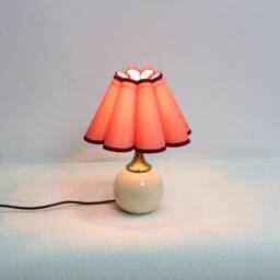 Handmade Scallop Pink Orange Fabric Table Lamp With Ceramic Base-102# - thumbnail 4