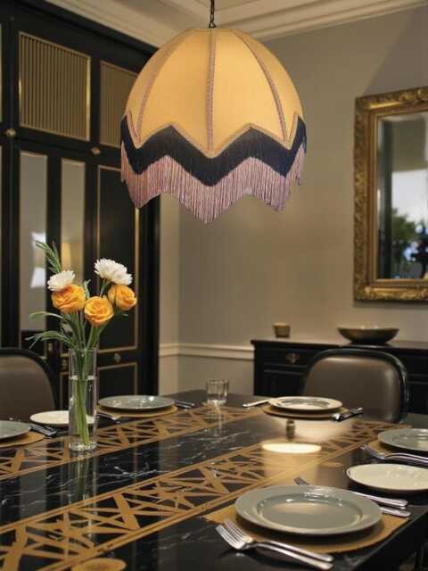 Handmade Gold Art Deco Lampshade & Black Fringe, Bespoke British Made - image 1