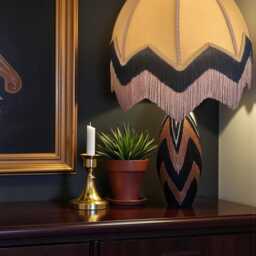 Handmade Gold Art Deco Lampshade & Black Fringe, Bespoke British Made - thumbnail 3