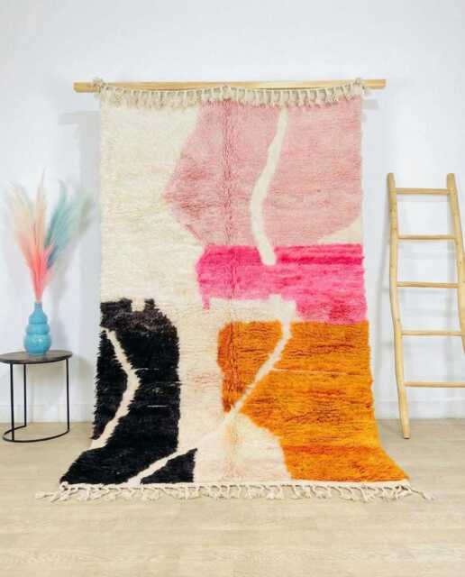 Ivory Multicolor Triangle Rug - Large Area Handmade Berber Shag Abstract Mountain Wool Carpet Vibrant Boho Floor Art - image 1
