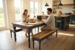 Farmhouse Turned Leg Straight Edge Dining Table - Customisable