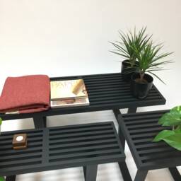 Handmade Black Hardwood Entryway Bench With Cushion - 36 - thumbnail 4