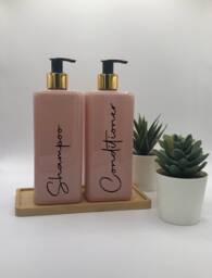 Personalised Pink Square Soap Dispenser Bottle With Black/Gold Pump 250Ml & 500Ml