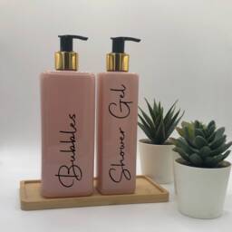 Personalised Pink Square Soap Dispenser Bottle With Black/Gold Pump 250Ml & 500Ml - thumbnail 2
