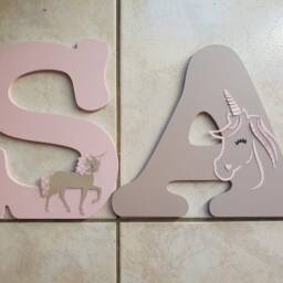 Wooden Letter/Baby Room Door Plaque First Name To Stick Personalized Unicorn Theme - thumbnail 2