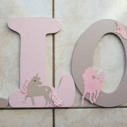 Wooden Letter/Baby Room Door Plaque First Name To Stick Personalized Unicorn Theme - thumbnail 3