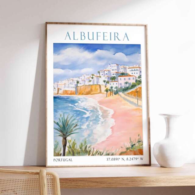 Albufeira Travel Print, Poster, Portugal Wall Art, Vintage Gift - image 1