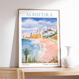 Albufeira Travel Print, Poster, Portugal Wall Art, Vintage Gift - thumbnail 1