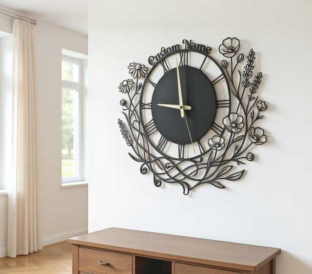 Peony Metal Wall Clock, Clock Unique For Home Decor & Arts, Personalized Modern Flower Clocks For Shop - image 1
