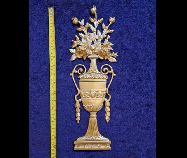 Ornate Applique Panel Louis Xvi Floral Urn Gilt White French Style Decorative Wall Furniture Onlay Moulding Pediment Plastic Decoration - image 1