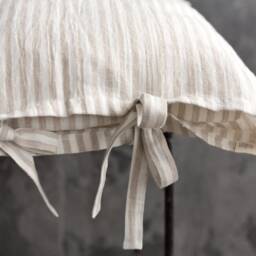 Striped Linen Pillow Case With Ties - Pinstriped Standard, Queen, King Sizes - Off White - thumbnail 2