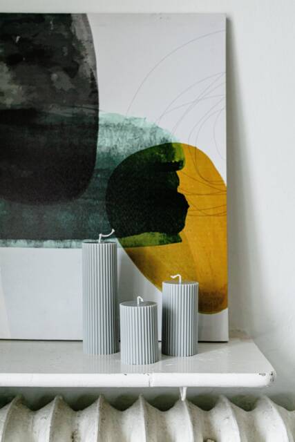 Elegant Gray Ribbed Column Pillar Soy Candles Handmade Home Decor - image 1