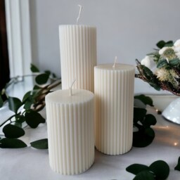 Elegant Gray Ribbed Column Pillar Soy Candles Handmade Home Decor - thumbnail 4