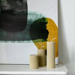 Elegant Gray Ribbed Column Pillar Soy Candles Handmade Home Decor - thumbnail 3