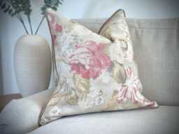Neutral Floral Cushion Cover With Piping - Pink Flower Pillow - Romantic