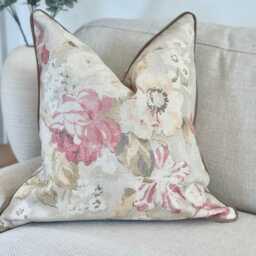 Neutral Floral Cushion Cover With Piping - Pink Flower Pillow - Romantic - thumbnail 2