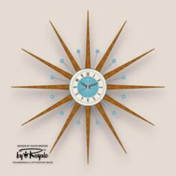 Teak Starburst Clock Mid Century Modern Wall Decor, 30